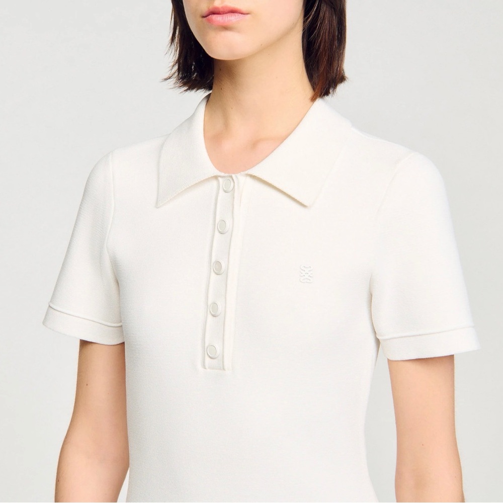 Sandro Cream Short-Sleeve Polo Dress